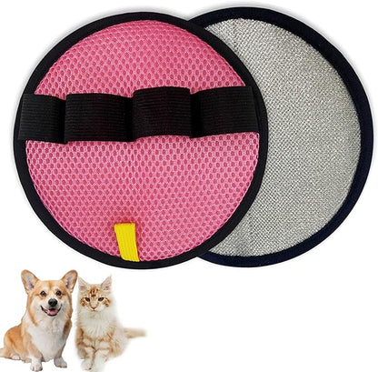 2Pack Pet Hair Removal Glove for Cats and Dogs, Four-Finger Circular Design with Soft Lining and Hanging Loop, Reusable Pet Grooming Gloves for Clothing, Carpet, Car Seats (Pink)