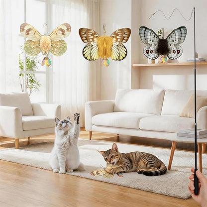 Walfront Interactive Cat Toy, Butterfly Teaser Wand, Retractable 3-Section Wand with 3 Replacement Butterfly Attachments, Indoor Play for Kittens & Adult Cats, Keeps Cats Active & Happy