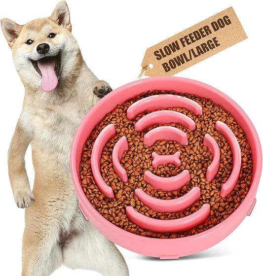 WHIPPY Large Slow Feeder Dog Bowls for Large Medium Dogs Anti-Chocking Slow Feeding Maze Dog Food Bowl Slow Eating Interactive Bloat Stop Puzzle Bowl,Pink