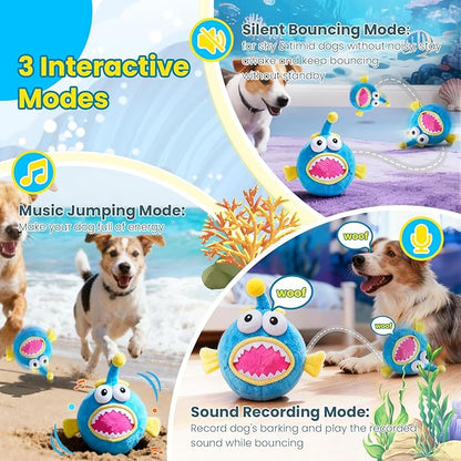 Interactive Dog Toys, Self Moving Dog Toy to Keep Them Busy, Electronic Vibrating Dogs Toy/Squeaky Bouncing Ball for Small Medium Large Dogs with Jumping Music Mode (Lanternfish)
