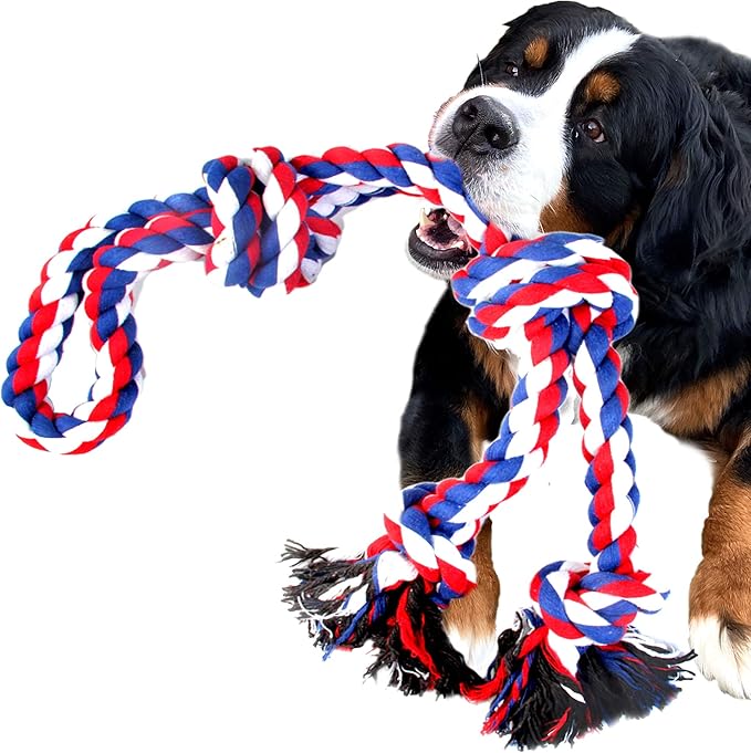 Youngever 3.5 Feet Indestructible Rope Toys for Aggressive Chewers, XL, Large & Medium Dog - 4 Knots Double Rope for Teeth Cleaning Tug War