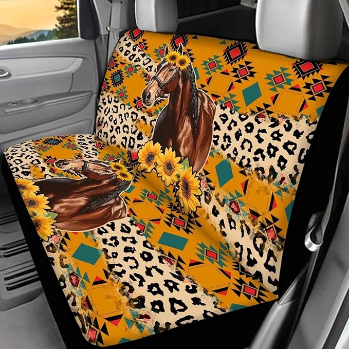 AFPANQZ Horse Stripes Car Rear Seat Covers Set Universal Fabric Cloth Car Seat Cover Boho Automatic Backseat Protector Fit SUV Truck Van Dog Back Seats Protection Dust-Proof Washable Cover