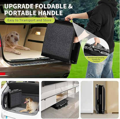 GarveeLife Dog Ramp for Car, 71''x 17'' Extra Long Folding Dog Ramp, Pet Ramp for Large Dogs with Non-Slip Rug Surface, Portable Pet Steps Up to 250LBS, Outdoor Dog Ramps for Car