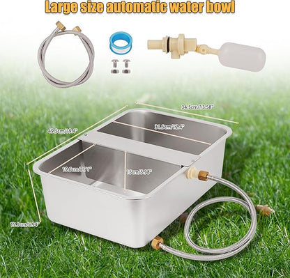 6 Gallon XL Large Automatic Dog Water Bowl Dispenser, Stainless Steel Outdoor Pet Waterer Auto Fill Dog Waterer for Large Breed (19.3" X 13.7")