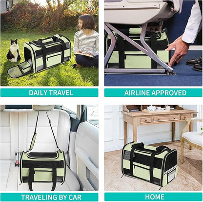 20" Large Soft Sided Cat Carrier Pet Carrier for Cats Dogs Under 25 lbs, Folding Dog Carrier Cat Carrier for 2 Cats Travel Carrier Bag, Green