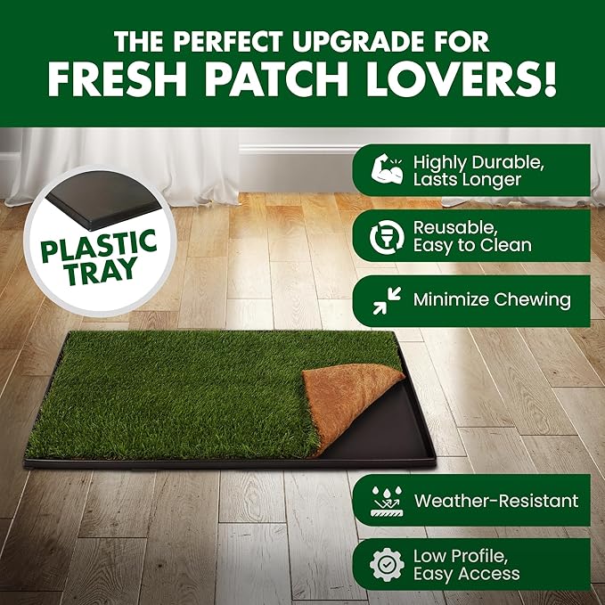 Fresh Patch Plastic Tray for XL Real Grass Pee and Potty Training Pads for Large Dogs and Multi-Dog Households – 4 ft x 2 ft Multi-Purpose and Reusable Crate Tray for Indoor and Outdoor Use