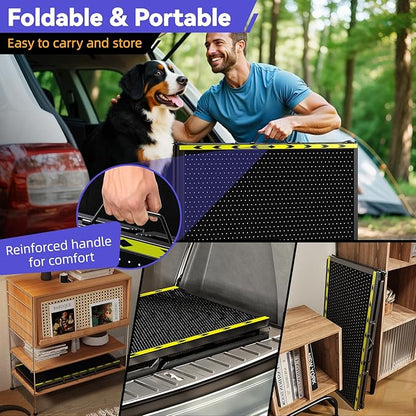 67''L & 20''W Dog Ramp for Car - Portable Extra Wide Pet Ramp for Medium & Large Dogs with Non-Slip Rug Surface, Dog Steps Stair for Car SUV/Truck/RV/High Bed, Up to 200LBS, Black