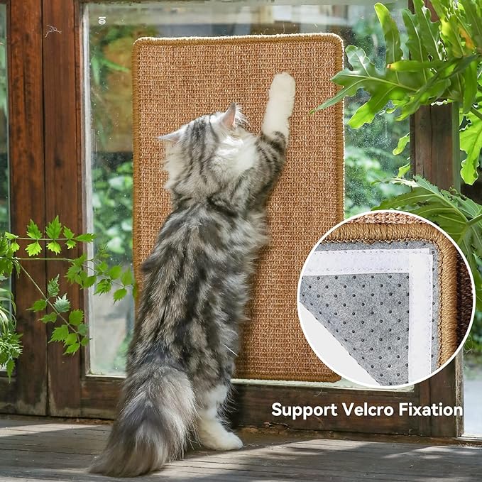 FUKUMARU Cat Scratcher Mat, 23.6 X 15.7 Inch Natural Sisal Cat Scratch Mats, Horizontal Cat Floor Scratching Pad Rug with Sticky Tapes, Protect Couch and Carpets