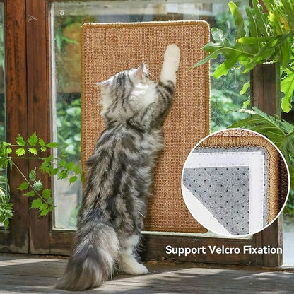 FUKUMARU Cat Scratcher Mat, 23.6 X 15.7 Inch Natural Sisal Cat Scratch Mats, Horizontal Cat Floor Scratching Pad Rug with Sticky Tapes, Protect Couch and Carpets