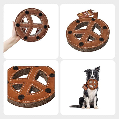 Peace Sign Leather Dog Toy for Aggressive Chewers - Extra Thick Wool, Stitched & Real Leather Dog Toy for Small, Medium & Large Dogs - Durable & Safe Chew Toys for Puppies