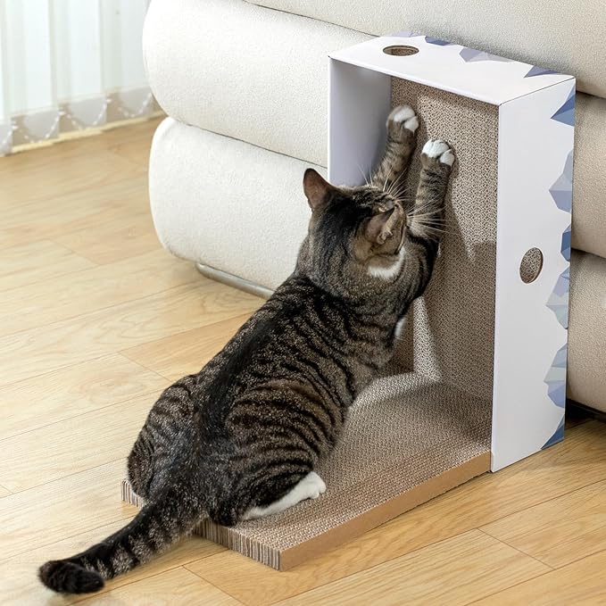 Cat Scratcher Box with Heavy-Duty Double-Sided Cardboard Pad, Cardboard Lounger, Cat Bed for Indoor Cats, Interactive Hole Design, Large - 5 Pack, White