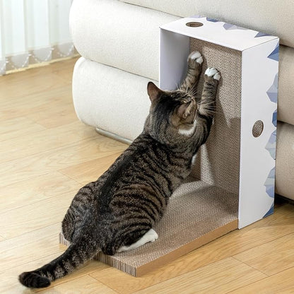 Cat Scratcher Box with Heavy-Duty Double-Sided Cardboard Pad, Cardboard Lounger, Cat Bed for Indoor Cats, Interactive Hole Design, Large - 5 Pack, White
