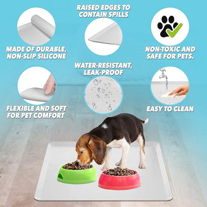 TidyFriend Pet Food Mat 24 x 24 Inches, Pet Tray for Food and Water, Dog Food Mats, Silicone Cat Food Mat, Non Slip Pet Food Mat, Dog Bowl Mat Waterproof, Pet Supplies (Soft Grey)