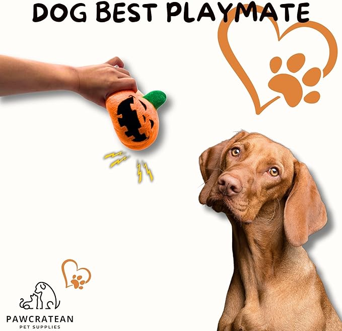 7" Squeaky Plush Toy for Puppies Small Dogs Self Etertainment Washable Soft Made [PET ONLY] (Halloween Pumpkin)