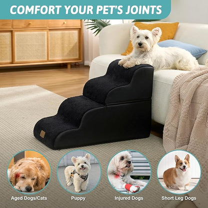 Detachable Curved Dog Stairs 19.7" H, 4 Step Small Dog Step for Puppy or Older Cat, Ramp for Bed, Sofa, Couch or Chair, Ladder with High Density Foam, 17.7x28.3x19.7 inch, Black