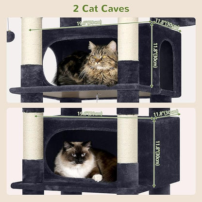Globlazer XXL Giant Cat Tree, 83 Inch Heavy Duty Tall Cat Tower for Indoor Cats Large Adult, Multi-Level Large Cat Condo with 8 Scratching Posts, Hammock, 2 Cat Caves, 2 Platform, F83B, Dark Grey