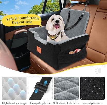 NEEZUKAR Dog Car Seats for Small/Medium Dogs, Elevated Memory Foam Dog Booster Seat, Detachable Washable Pet Car Seat with Safety Belts & Storage Pockets (Black-Gray)