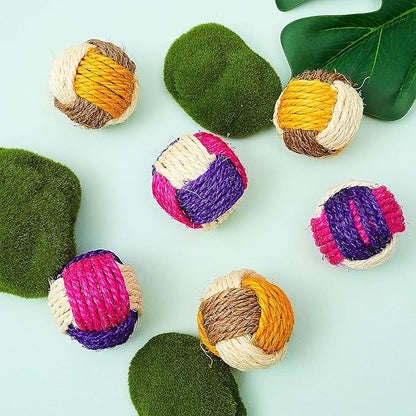 Weewooday 6 Pieces Cat Toy Ball Sisal Ball Interactive Rolling Scratch Cat Toy (Random Color)