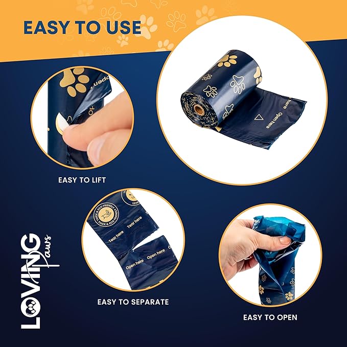 LOVING Paws Heavy Duty Dog Poop Bags Rolls (140 Count) – Extra Thick 9"x13" Leak-Proof Dog Waste Bags with Dispenser & Leash Clip – Unscented, Easy-Tear Refill Bags for All Breeds