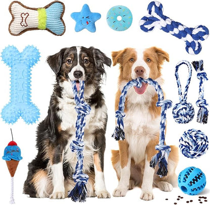 Vinsot 12 Pack Large Dog Chew Toys for Aggressive Chewers Dogs Teething Toys with Dental Rope Squeaky Balls and Chew Bone for Medium Large X-Large Breeds Dogs