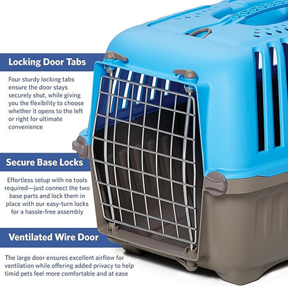 MidWest Homes for Pets Spree Travel Carrier - Hard-Sided Dog & Cat Carrier, Small Pet Travel Crate with Handle, Ventilated Design, Easy Assembly, 24-Inch, Blue