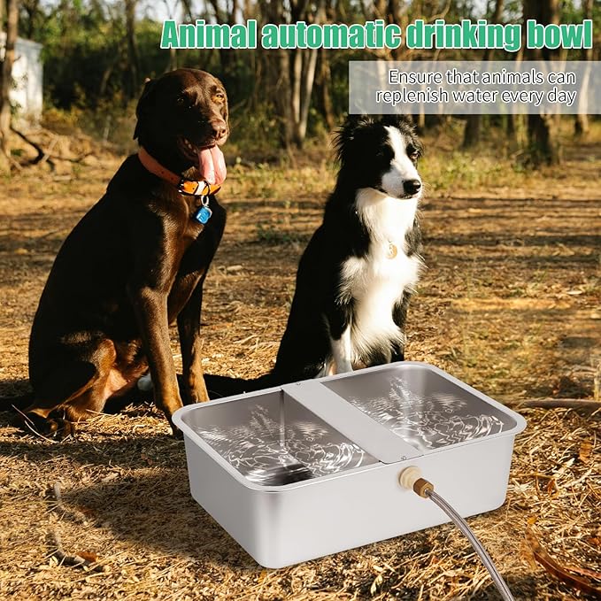 6 Gallon XL Large Automatic Dog Water Bowl Dispenser, Stainless Steel Outdoor Pet Waterer Auto Fill Dog Waterer for Large Breed (19.3" X 13.7")