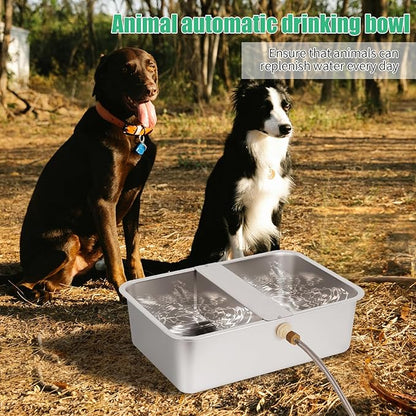 6 Gallon XL Large Automatic Dog Water Bowl Dispenser, Stainless Steel Outdoor Pet Waterer Auto Fill Dog Waterer for Large Breed (19.3" X 13.7")