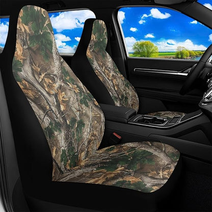 Camo Hunting Forest Car Seat Covers for Truck Sedan SUV Waterproof Elastic Polyester Automotive Front Seat Covers 2 Pcs Set for SUV, Van, Sedan, Truck