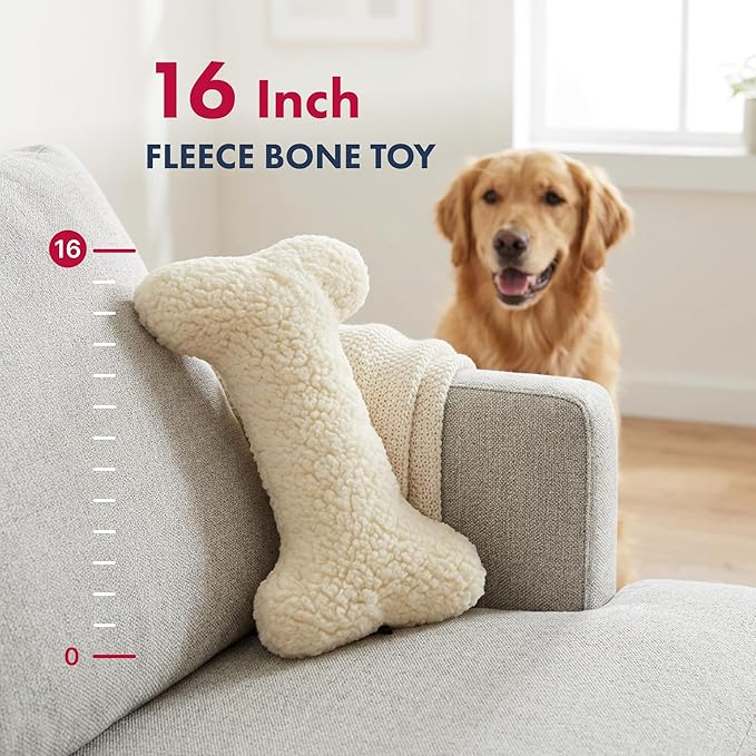 Pet Lou 16 Inch Fleece Bone Dog Toy, Durable Plush Chew Toy with Multi-Squeakers & Grunts, Interactive Chew Toy for All Dog Breeds