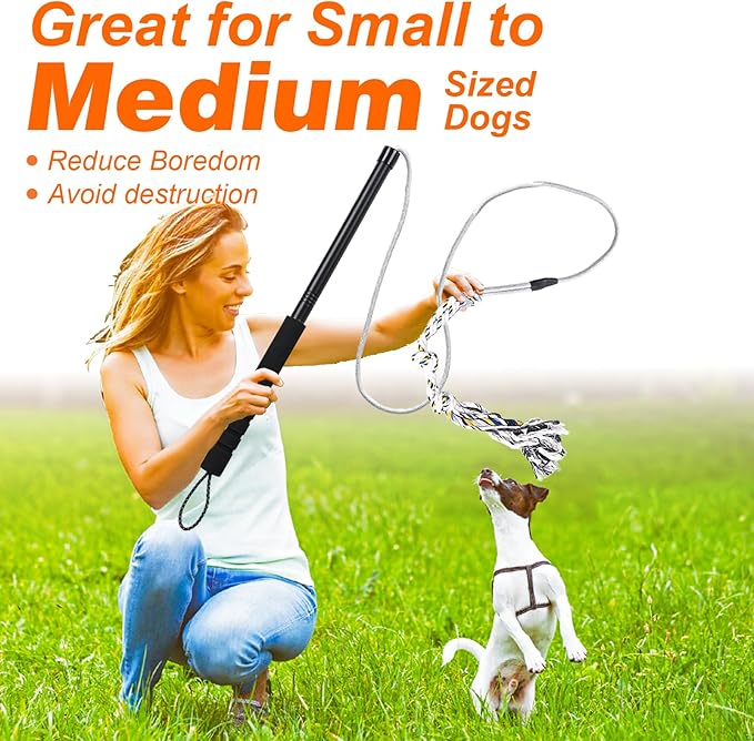 Flirt Pole for Dogs Outdoor Chase Toy Interactive Flirt Pole for Outdoor Exercise & Training Heavy Duty Dog Teaser Wand with Rope Durable Dog Fishing Pole Toy Flirt Stick for Small & Medium Dogs