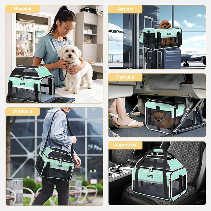 Lekereise Top-Expandable Pet Carrier 17x11x9.5 Inch Alaska Hawaiian Airline Approved Soft Sided Underseat to 12lbs Travel Carriers for Small Dogs and Cats with Locking Safety Zippers Anti-Scratch Mesh