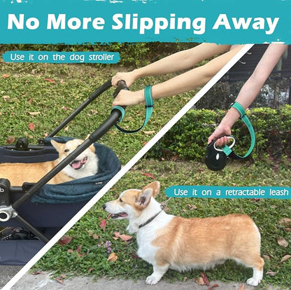PetBonus Dog Leash Wrist Strap, Safety Strap for Retractable Leash, Lockable Reflective Short Dog Walking Lead with Adjustable Soft Padded Handle, Extra Layer Security for Pet Stroller (Turquoise）