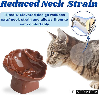 Ceramic Raised Pet Slow Feeder Bowl, Elevated Cat and Dog Slow Feeder, Decorative Standing Doggy Design, Anti-Slip Base, Anti-Vomiting (Brown)