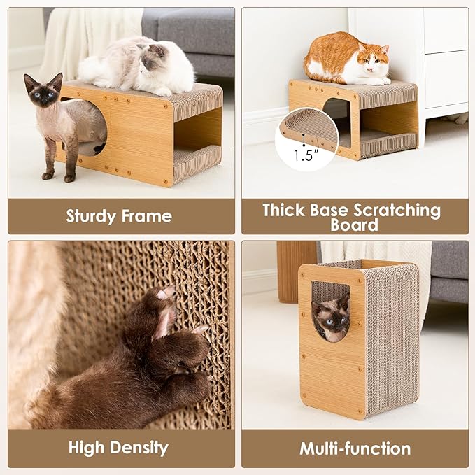 EHEYCIGA Cardboard Cat Scratcher House, 20-Inch Corrugated Cat Scratcher for Indoor Cats, Large Scratching Board Pad, Brown