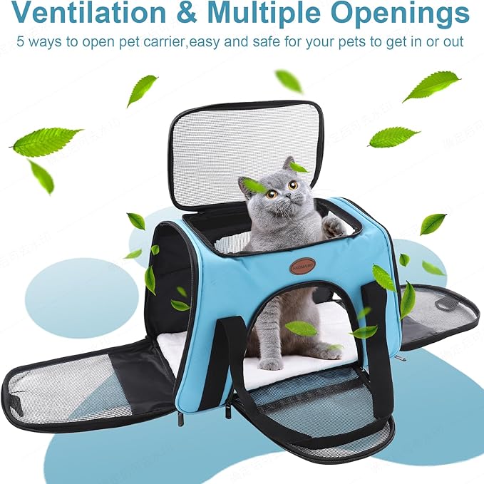 Cat Carrier Dog Carrier Pet Carriers for Medium Small Cats Dogs Puppies up to 25 Lbs,TSA Airline Approved Small Dog Cat Carriers Soft Sided,Collapsible Travel Puppy Carrier (Blue, Large)