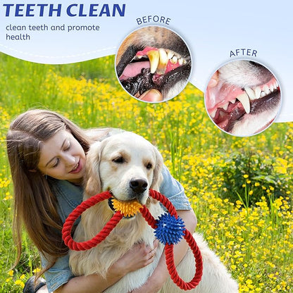 Aitmexcn Interactive Dog Rope Toys Tug of War, Tough Dog Toys for Medium Dogs, 100% Cotton Heavy Duty Puppy Toy for Boredom, Dog Pull Ball Rope Teeth Cleaning