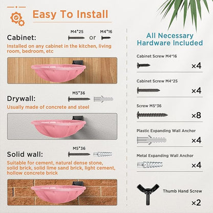 Cat Hammock Wall Mounted, Foldable & Stable Cat Beds- Breathable Cat Wall Shelves for Sleeping, Playing, Climbing, and Lounging - Maximum Hold Up to 30lb (Pink)