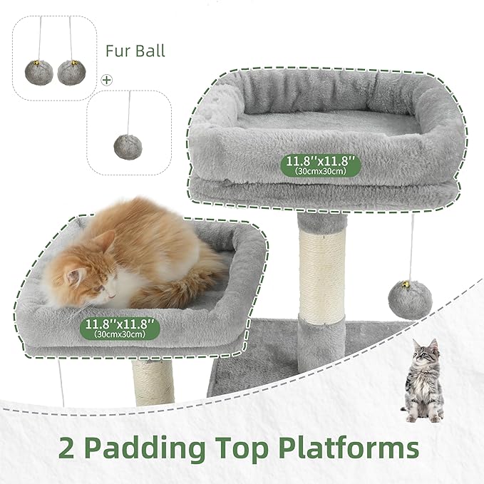 Multi-Level Cat Tree for Indoor Cats, Cat Tower with 2 Scratching Boards, 2 Plush Padding Platforms, Cat Condo House with Hammock, Basket, Light Gray GCT022W