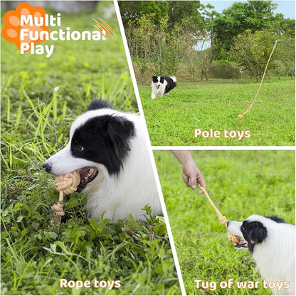Flirt Pole for Dogs Chase and Tug of War Interactive Dog Toys, Dog Teaser Wand with Rope & Ball Toy for Large Medium Small Dogs Chewing Toy to Outdoor Exercise & Training, 35inch Orange