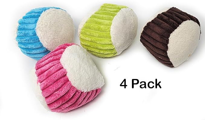 Zelica Small Dog & Puppy Chew Soft Ball Toy with Squeaker, Plush Puppy Play Dog or cat Squeaky Toy (4 Pack)