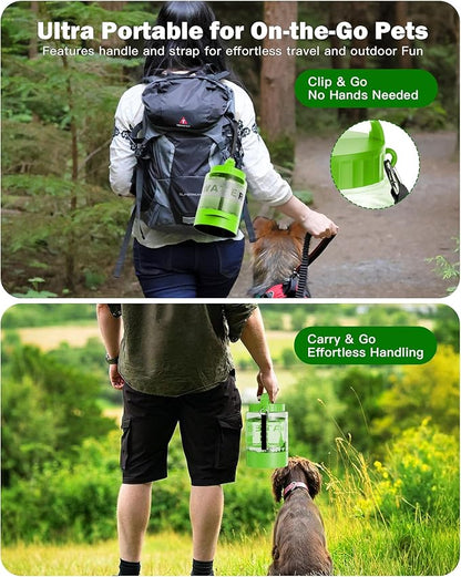 SwSun Dog Water Bottle Travel Bowl - 77oz Large Portable Dog Water Bowls Dispenser for Camping Essentials Hiking Traveling Beach Car Park Accessories, Leak Proof Pet Drinking Bottle Dispenser, Green