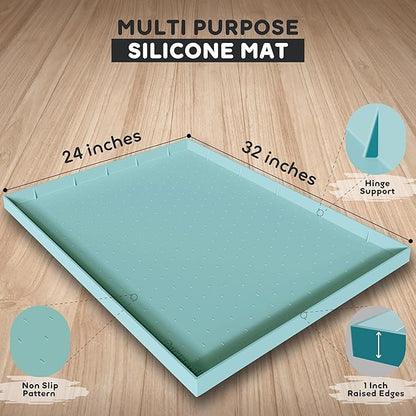 32x24x1” XL Dog Food Mat - All Purpose Under Sink Liner, Washer and Dryer Covers for The Top, Silicone Griddle Mat for Blackstone - Raised Edges Dog Mat for Food and Water Prevent Spill, Waterproof