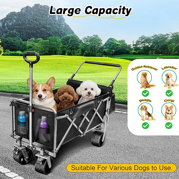 Dog Stroller for Large & Medium Dogs (20–200 lbs), All Terrain Foldable Large Pet Stroller with Tailgate, Cup Holder, Storage Baskets - Heavy Duty Adjustable Handle Extra Large Dog Wagon Cart