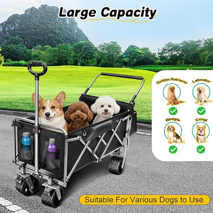 Dog Stroller for Large & Medium Dogs (20–200 lbs), All Terrain Foldable Large Pet Stroller with Tailgate, Cup Holder, Storage Baskets - Heavy Duty Adjustable Handle Extra Large Dog Wagon Cart