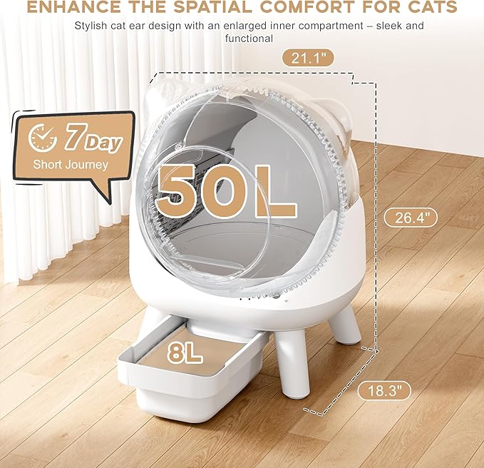 Greesum Smart Self-Cleaning Litter Box with App Control and Safety Sensor |Ideal for Multi-Cat Households | Health Monitoring Features, Set Includes Leak-Proof Mat and Litter Bags