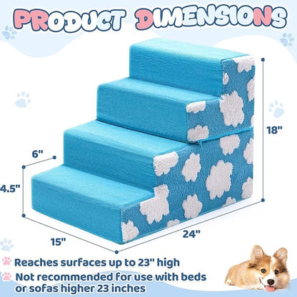 Jetec Dog Stairs for Bed 18" H 4-Step Bottom Foldable Non Slip Foam Dog Pet Stairs 2 in 1 Jacquard Shaggy Plush for High Bed Couch and Sofa Chairs Small Medium Dogs Cats