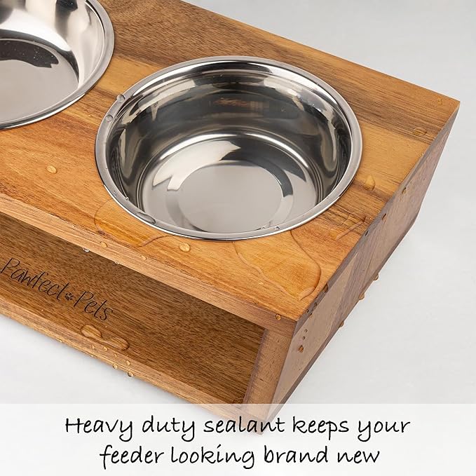 4" Tall Elevated Dog Bowls for Small Dogs, Food and Water Bowl Set by Pawfect Pets (Acacia)