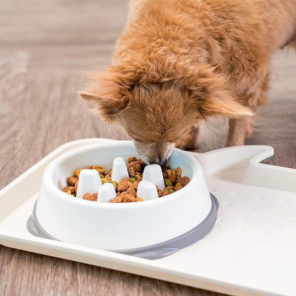 IRIS USA 2-Cup Slow Feeder Bowl, Anti-Choking & Anti-Slip Puzzle Dish for Healthy Digestion, Long Snout Dogs & Cats, BPA & PVC-Free, White/Gray