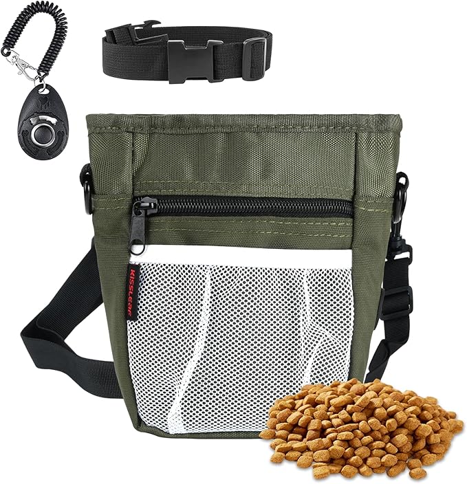 kissleaf Dog Treat Pouches for Pet Training with Magnetic Closure Treat Pouches for Pet Training,Large Dog Treat Training Pouch and Dog Clicker,Training Treat Pouch Built-in Poop Bag Dispenser-Green