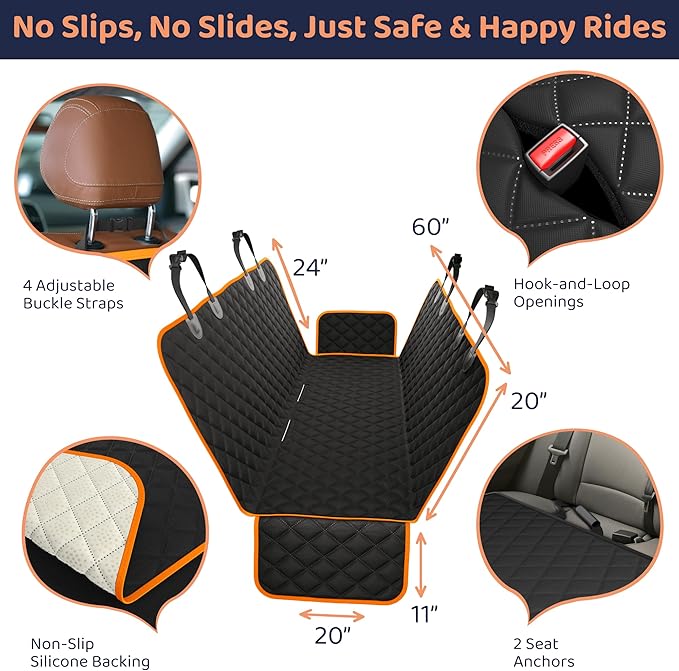 Petloox XL Dog Car Seat Cover for Back Seat, Waterproof Hammock for Car, SUV & Truck, Non-Slip Backseat Cover for Dogs, Heavy-Duty Dog Hammock Style Seat Protector Pets, Easy to Install & Clean